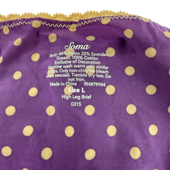 Soma Intimates High Leg Purple Tan Polka Dot Brief Womens Large - Picture 2 of 5